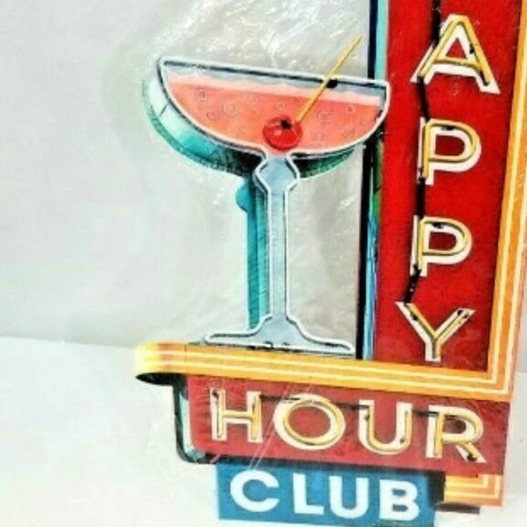 18" Happy Hour Club drink nostalgic gift Neon Style in USA Steel Sign AD Bar - Picture 1 of 4